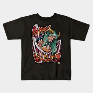 Happy Halloween Devil Girl Kids T-Shirt